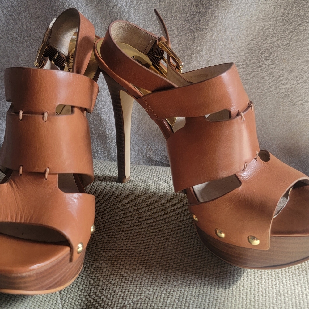 Brown Leather High Heel Sandals